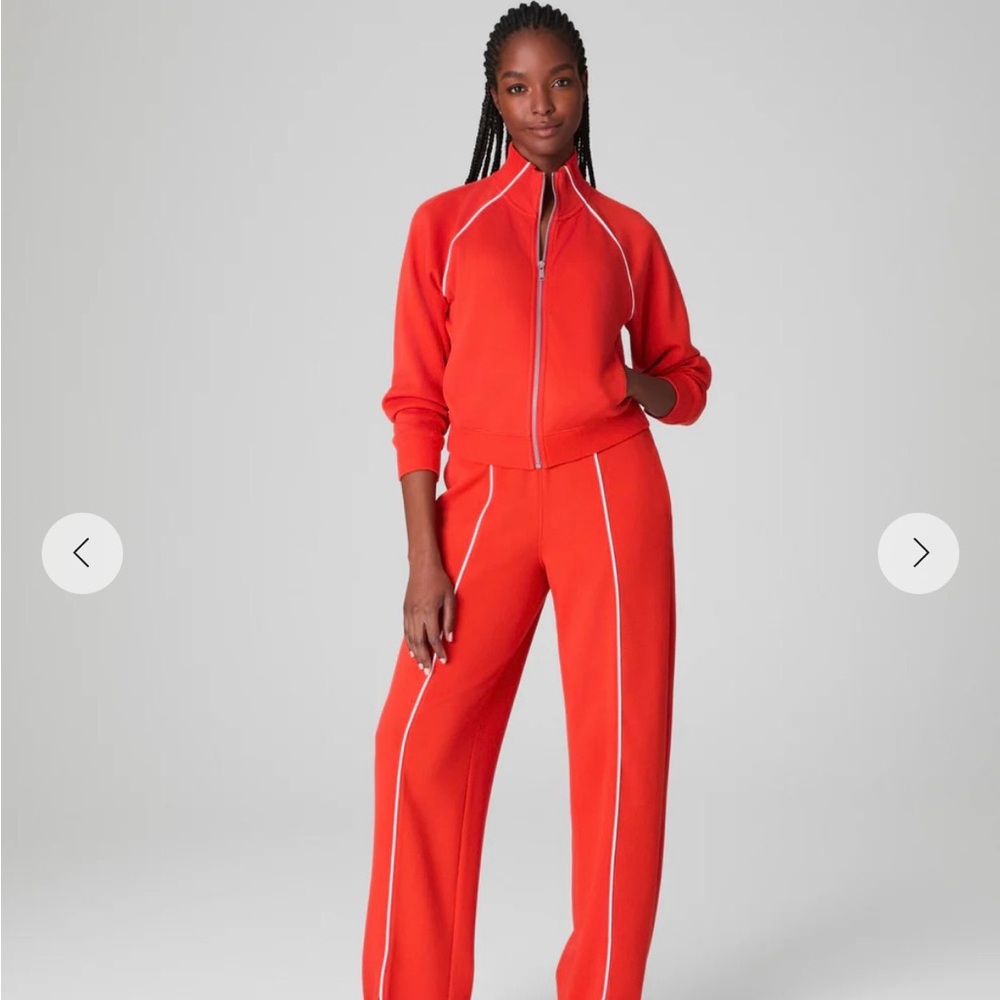 SPANX Air Essentials Pique Red Track Suit with White Piping NWT